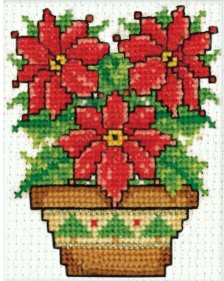 Design Works 594 Poinsettias in Pot With Frame Counted Cross Stitch 2" x 3"
